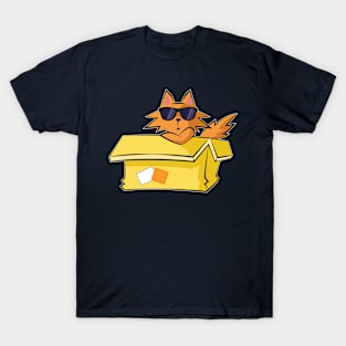 Cat with sunglasses sitting in a box T-Shirt